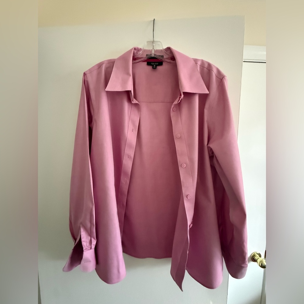 Foxcroft Pink Button Down Shirt Non-Iron Shaped Fit 14W Cotton Blouse Career
